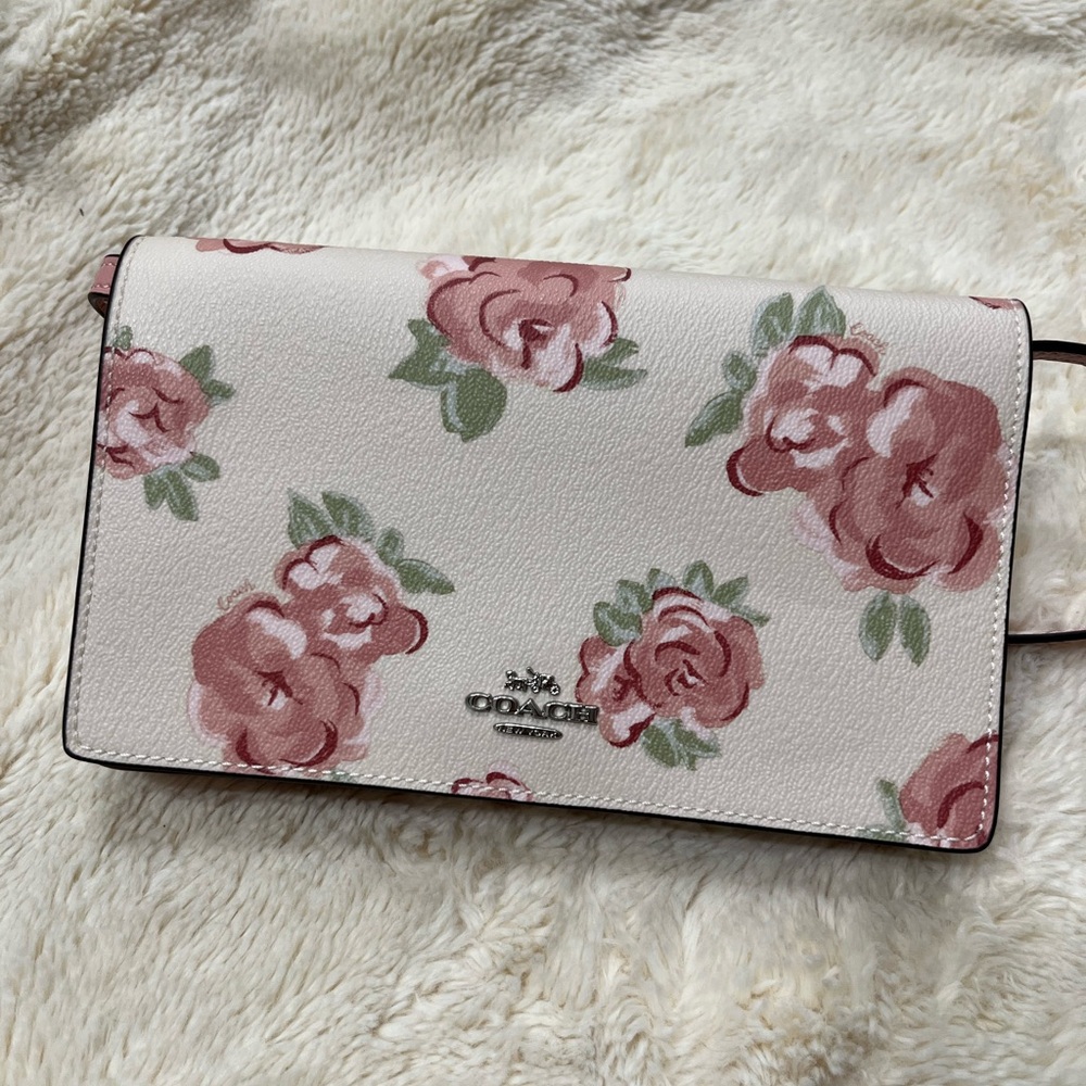 Coach Foldover Pink Floral Crossbody Limited Edition